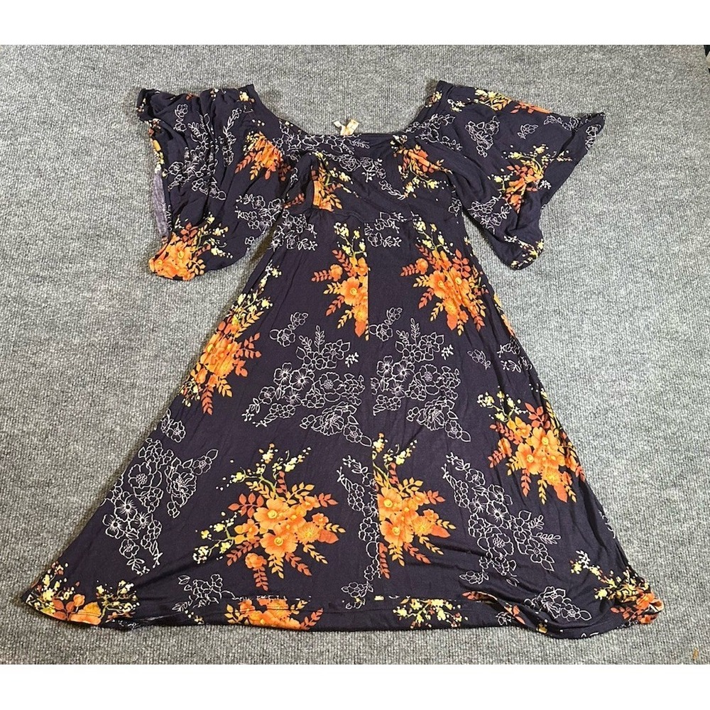 Maeve Anthropologie Women's Small Black Dress A Line Bell Flutter Sleeve Floral - Picture 2 of 7